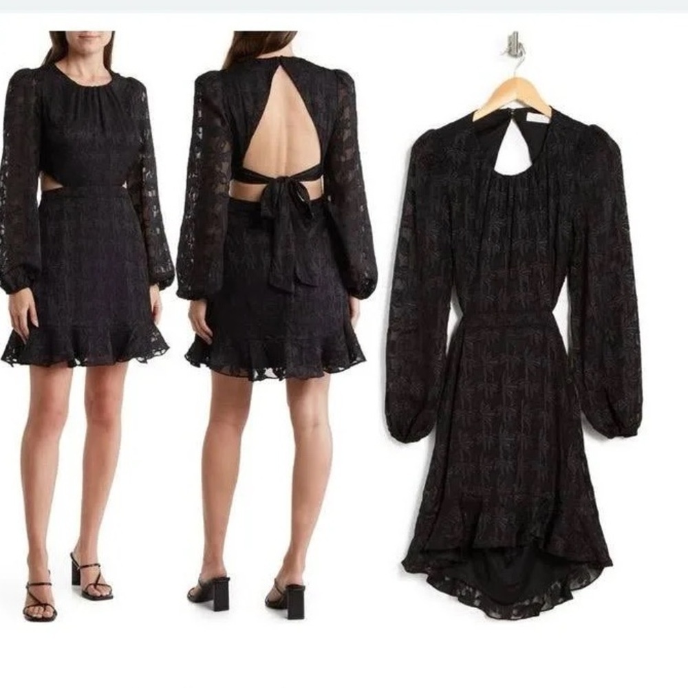 New with Tags ASTR the Label Floral Cutout Long Sleeve Dress Black Size Medium